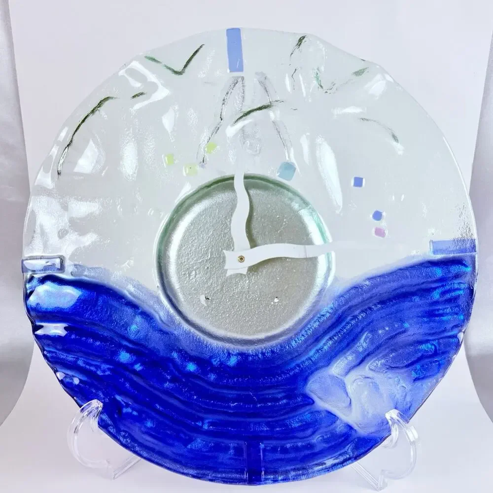 Art Glass Wall Clock Ocean Wave Handmade 11.5